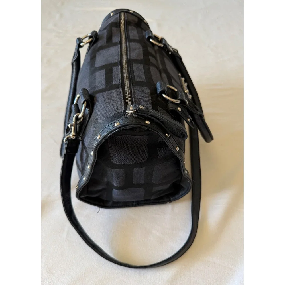 Nine West Black Jacquard Satchel Studded Crossbody Handbag Geometric Print Bag